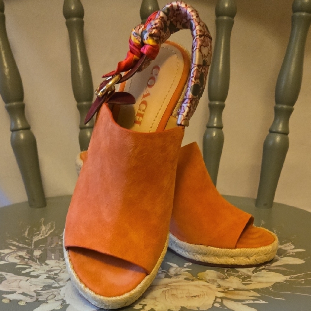 Coach Orange Espadrille Shoes with Slingback Design